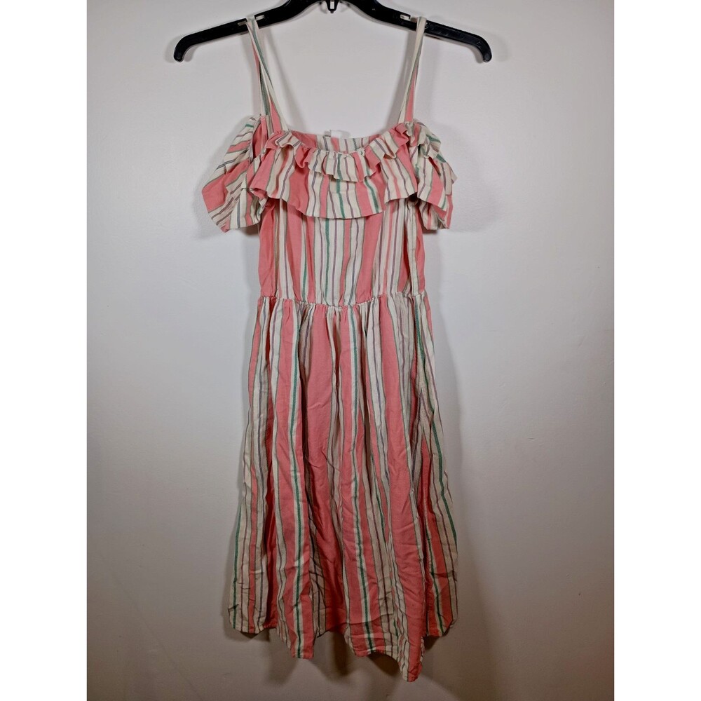 BP Pink Striped Multicolor Ruffle Sleeveless Cotton Midi Dress Size Small